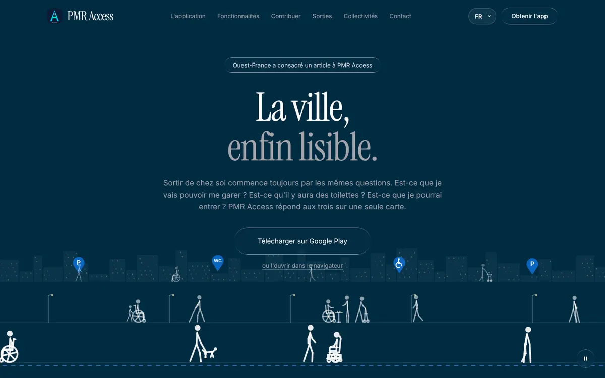Page d'accueil de PMR Access : « La ville, enfin lisible ».